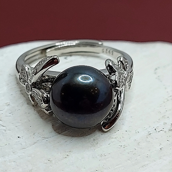6.5 Jewelry - Natural Black Tahitian Pearl 10mm 925 Sterling Silver Ring Sz 6.5